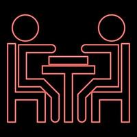 Neon men playing at the table red color vector illustration image flat style