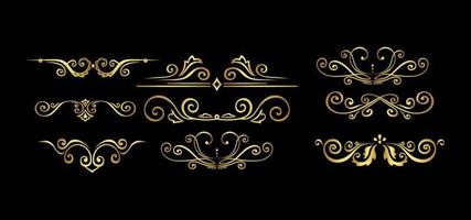 Set of of rich decorated vintage gold borders, frames, dividers for text isolated on a black background for your design vector