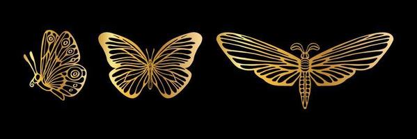conjunto de mariposas doradas vector