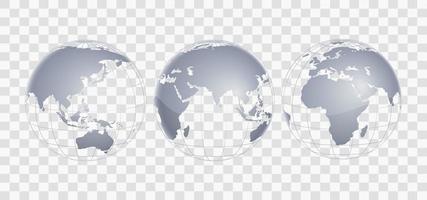 Earth globe icons. earth hemispheres with continents.