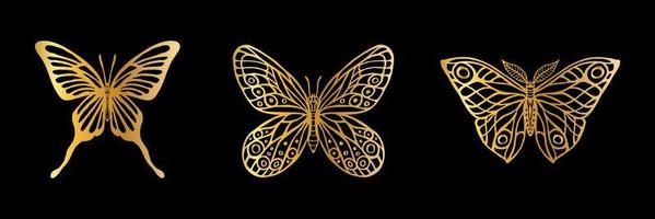Set of gold butterflies vector