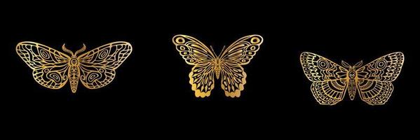 mariposas doradas estilizadas en un fondo negro vector