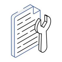 An icon of paper cog, file settings vector