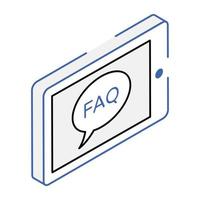 An editable isometric icon of FAQ message vector