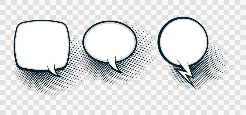 Set of speech bubbles. Halftone shadows. Vector