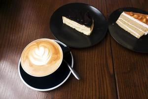 Latte on a wooden table photo