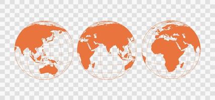 Earth globe icons. earth hemispheres with continents. vector world map set