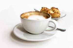 Favorite coffee with pie ham cheese on white background. photo