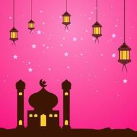 vector background, mosque silhouette and lantern