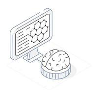 Machine learning outline isometric conceptual icon