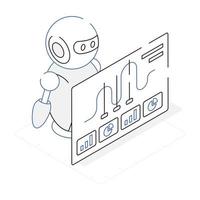 An editable isometric icon of robot analysis vector