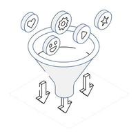 Data funnel, isometric icon of conversion