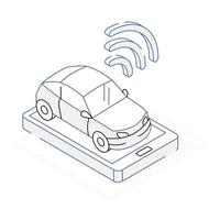 An outline isometric icon of smart car vector