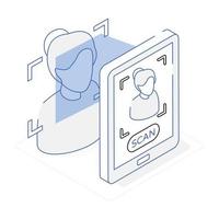 An editable vector design of face detection, outline isometric icon