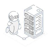 Outline isometric conceptual icon of server robot vector