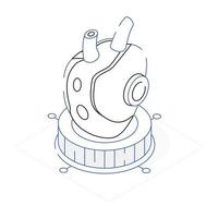 An outline isometric icon of artificial heart vector