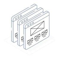 An isometric icon of website layout with scalability vector