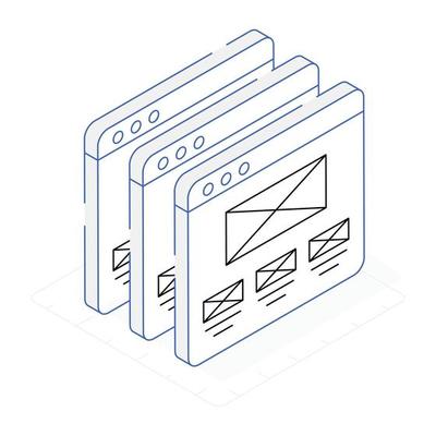 An isometric icon of website layout with scalability