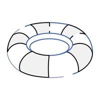 Inflatable pool ring, outline isometric icon vector
