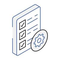 Task management icon in outline isometric style vector