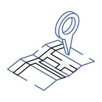 el icono isométrico del contorno del mapa de ubicación está disponible para uso premium