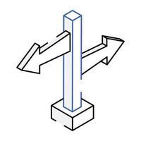 An editable outline isometric icon of guidepost vector