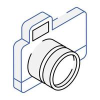 Digital camera icon in outline isometric style vector