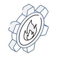 An editable outline isometric icon of burning process vector