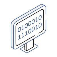 Trendy isometric icon of binary coding vector