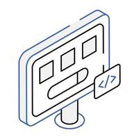 An interface coding isometric outline icon vector