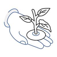 Sprout in hand, isometric icon vector