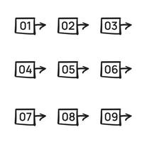 puntos numéricos, líneas cuadradas y de flecha, estilo dibujado a mano vector