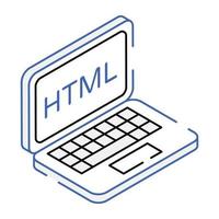 icono de línea que indica codificación html dentro de la computadora portátil vector