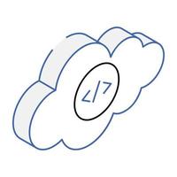 Isometric outline icon of cloud coding vector