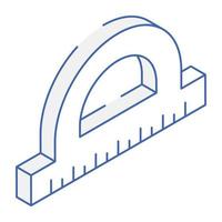 An outline isometric icon of protractor vector