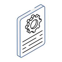 An icon of paper cog, file settings vector