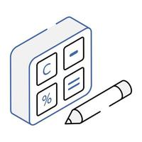 An outline isometric icon of calculator keys vector