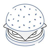 An outline isometric icon of burger vector