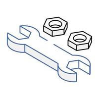 Spanner with nuts, isometric icon of repair vector