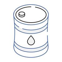 An isometric outline icon of oil barrel vector