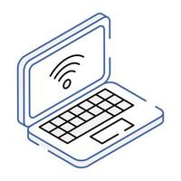 A laptop internet connection outline icon vector