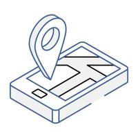 icono isométrico de contorno de un gps vector