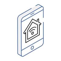 House inside a mobile, isometric style of smart app vector