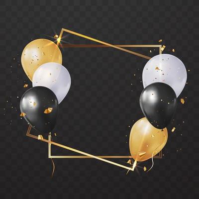 Party birthday glossy golden frame with balloons