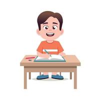 estudio de niño lindo feliz en la mesa vector