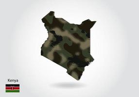 Kenya map with camouflage pattern, Forest - green texture in map vector