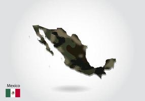 Mexico map with camouflage pattern, Forest - green texture in map. Military concept for army, soldier and war. coat of arms, flag. vector