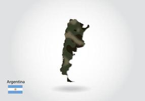 mapa argentino con patrón de camuflaje, textura verde bosque en el mapa. concepto militar para ejército, soldado y guerra. escudo de armas, bandera. vector