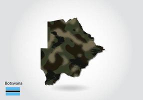 mapa de botswana con patrón de camuflaje, textura verde bosque en el mapa. concepto militar para ejército, soldado y guerra. escudo de armas, bandera. vector