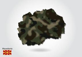 macedonia map with camouflage pattern, Forest - green texture in map. Military concept for army, soldier and war. coat of arms, flag. vector